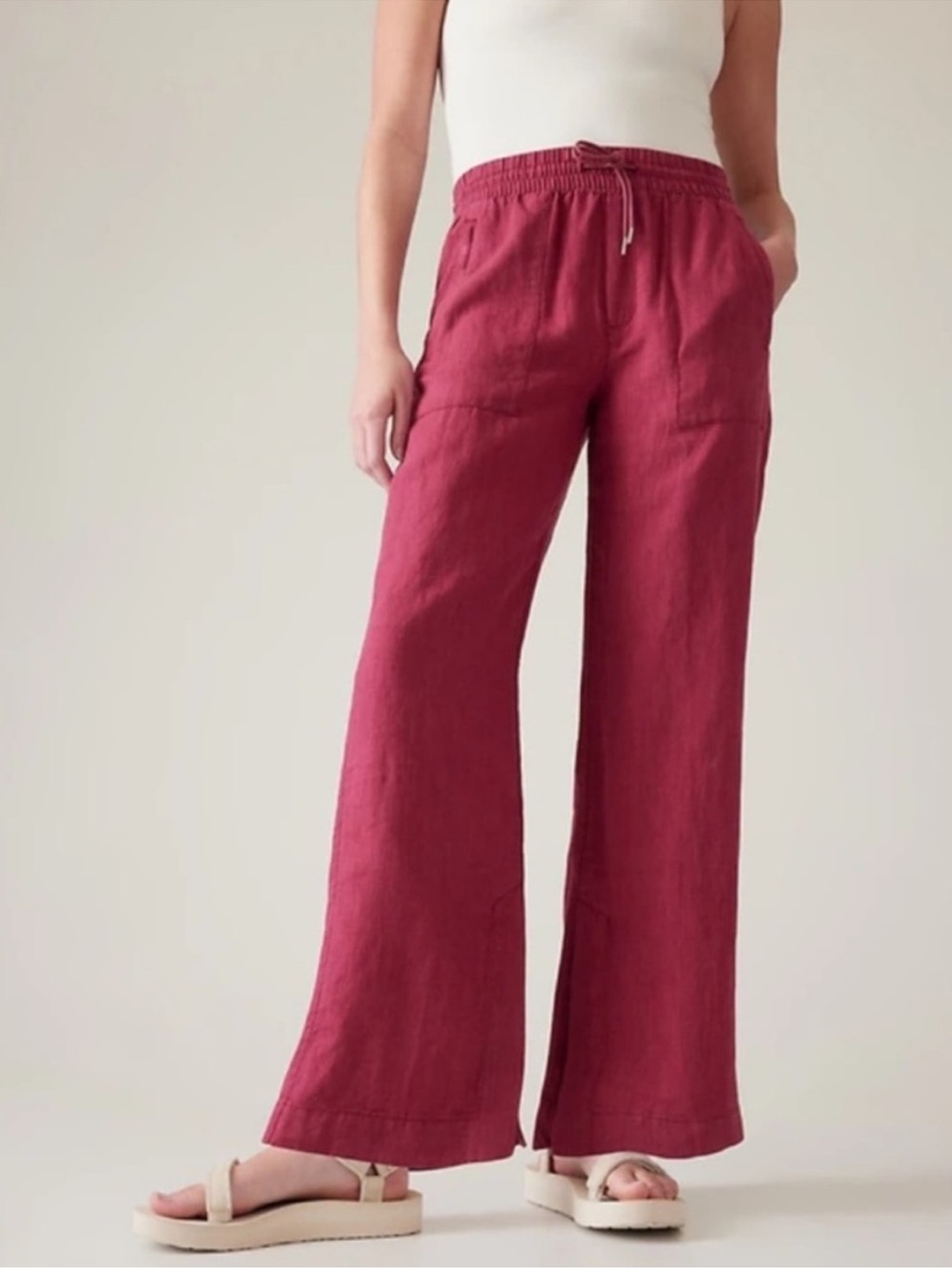 Athleta Retreat Linen Wide Leg Pant Raspberry Pink Dopamine Feminine NEW 12 Tall